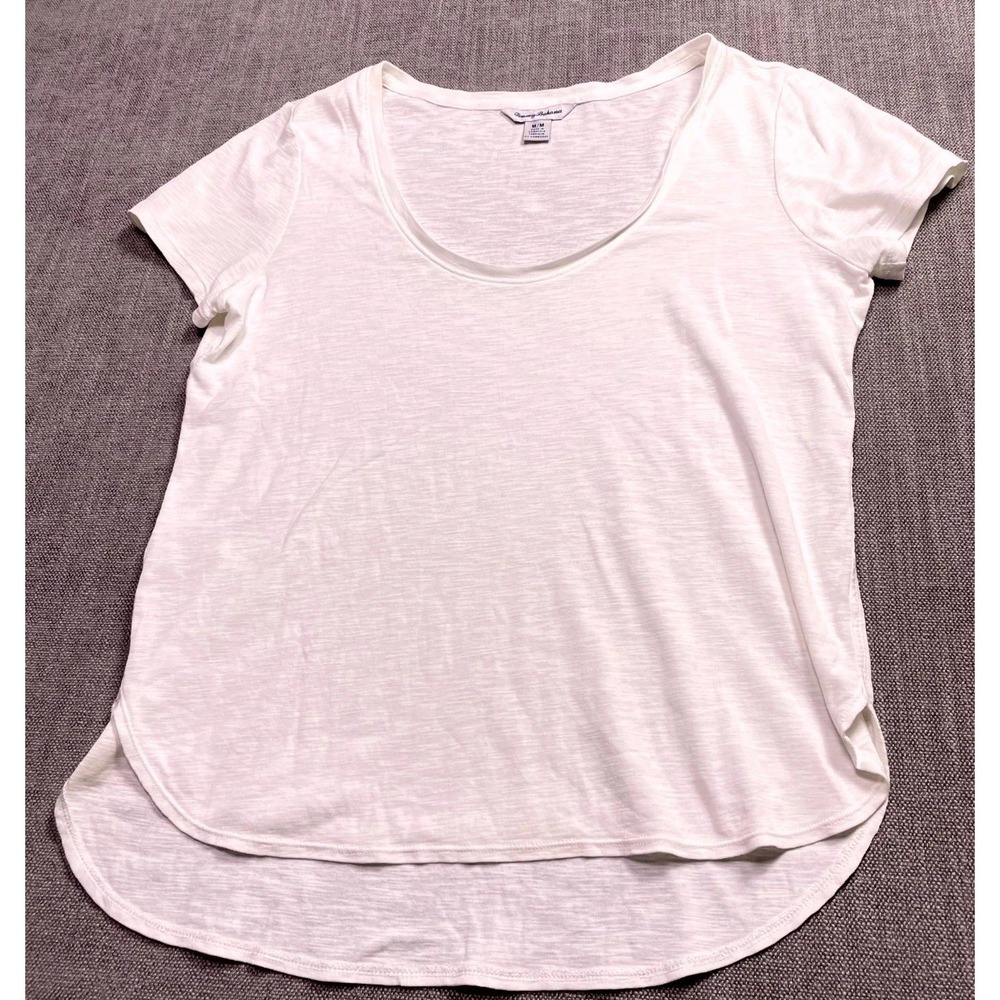 Tommy Bahama Ashby Isles T-Shirt Womens Medium White Short Sleeve High Low Hem